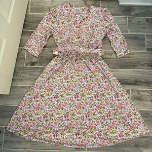 VTG California Looks Dress Woman SZ 12 (6) Floral Pink Green Belted CottageCore